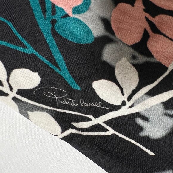 NWT roberto cavalli Dress Leaf Botanical Print Knit V-neck Black Green Pink US 6 - Picture 14 of 16